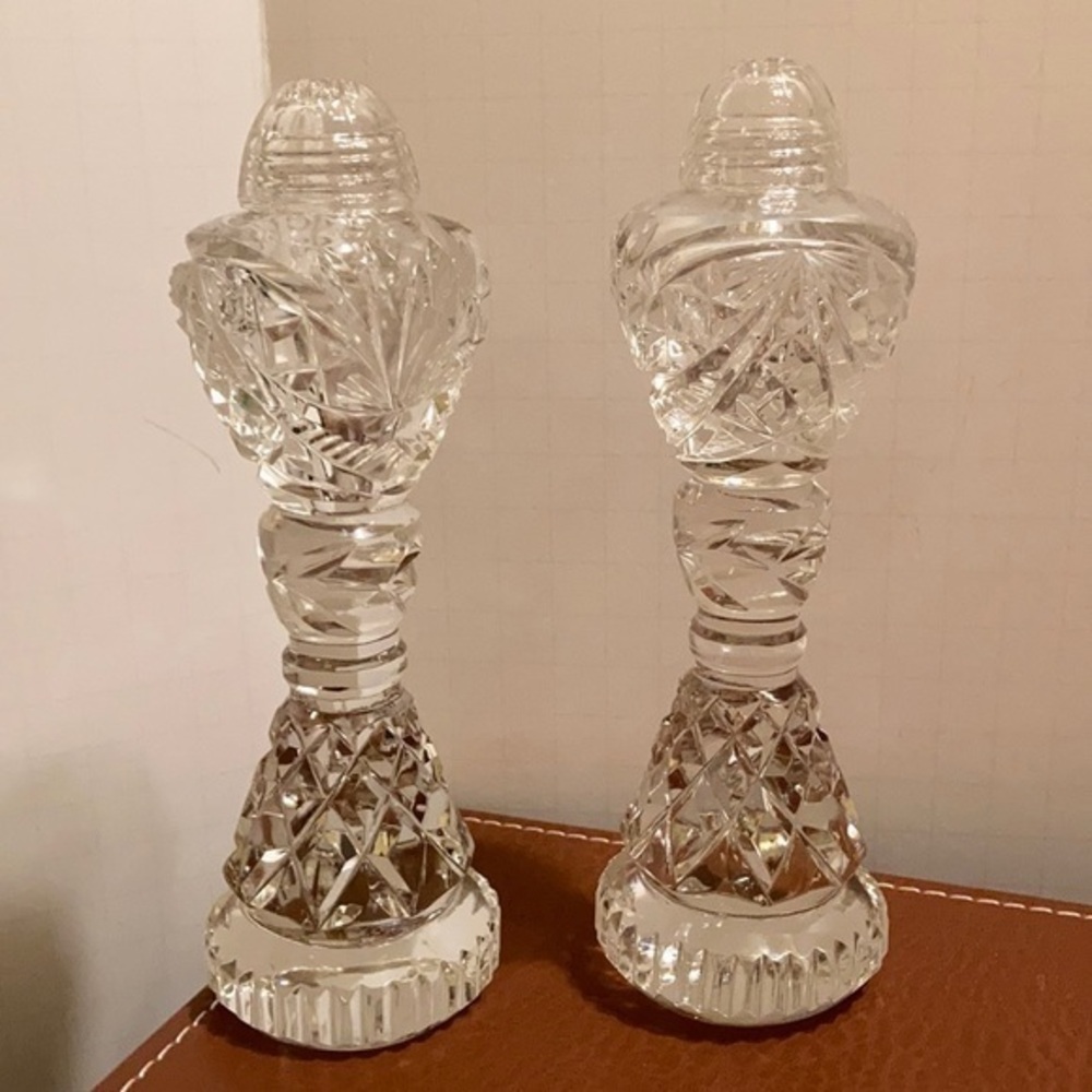 Cut crystal tall elegant salt and pepper shakers